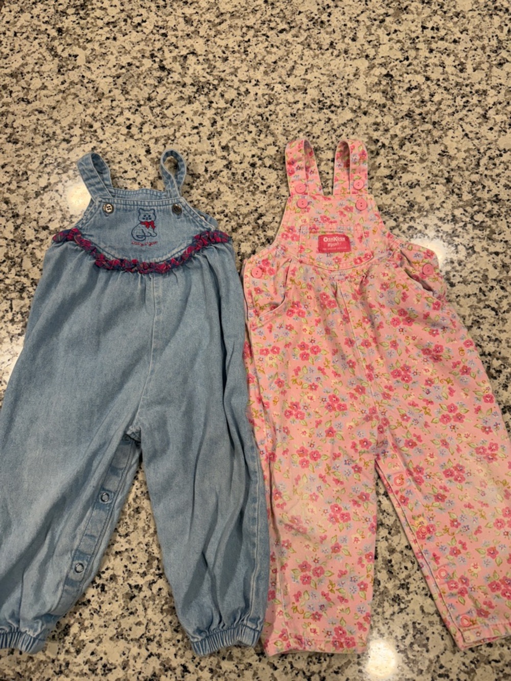 Vintage Oshkosh B'Gosh Pink Floral Vestbak 2t & Denim Cat Overalls 24m Lot
